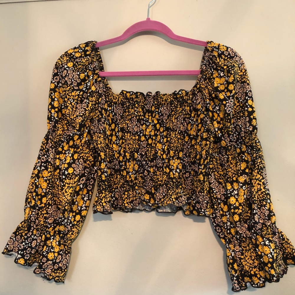 TOPSHOP Smocked Floral Blouse